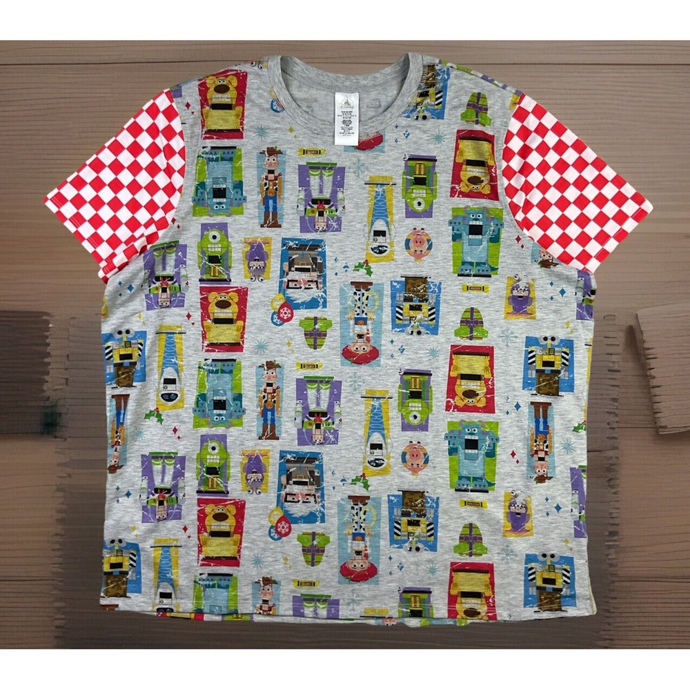 Disney Parks Toy Story All Over Print Graphic T Shirt 2XL Gray Short Sleeve NWOT